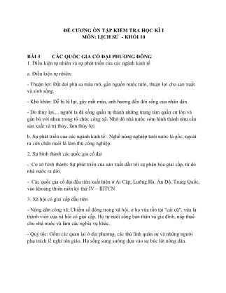 Đề cương ôn tập kiểm tra học kì I môn Lịch sử Lớp 10 - Trường THPT Thái Phiên