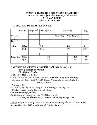 Đề cương ôn tập kiểm tra học kì I môn Ngữ văn Lớp 11 - Năm học 2018-2019 - Trường THPT Thái Phiên