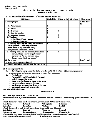 Đề cương ôn tập kiểm tra học kì I môn Tiếng Anh Lớp 11 (Chương trình 7 năm) - Năm học 2020-2021 - Trường THPT Thái Phiên