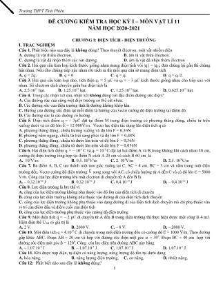 Đề cương ôn tập kiểm tra học kì I môn Vật lí Lớp 11 - Năm học 2020-2021 - Trường THPT Thái Phiên