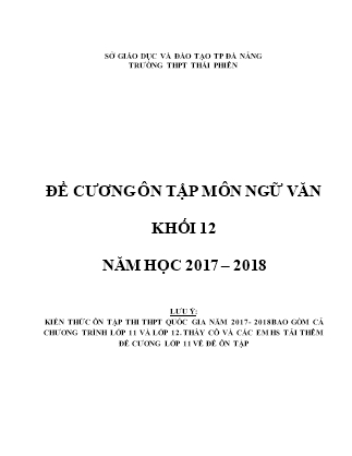 Đề cương ôn thi THPT Quốc gia môn Ngữ văn - Năm học 2017-2018 - Trường THPT Thái Phiên