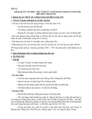 Đề cương tự học môn Ngữ văn Lớp 12 - Tiết 1+2: Khái quát văn học Việt Nam từ Cách mạng Tháng 8 năm 1945 đến hết thế kỉ XX - Trường THPT Thái Phiên