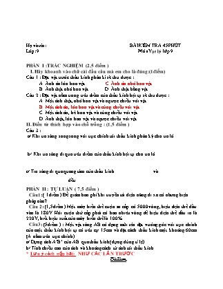 Đề kiểm tra 45 phút môn Vật lí Lớp 9 - Trường THCS Hoàng Diệu
