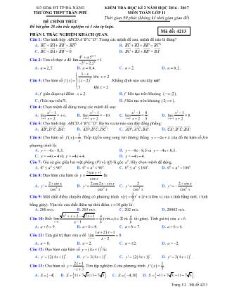 Đề kiểm tra học kì II môn Toán Lớp 11 - Mã đề 4213 - Năm học 2016-2017 - Trường THPT Trần Phú