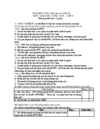 Đề kiểm tra kiến thức tự ôn môn Giáo dục công dân Lớp 8 - Năm học 2019-2020 - Trường THCS Hoàng Diệu