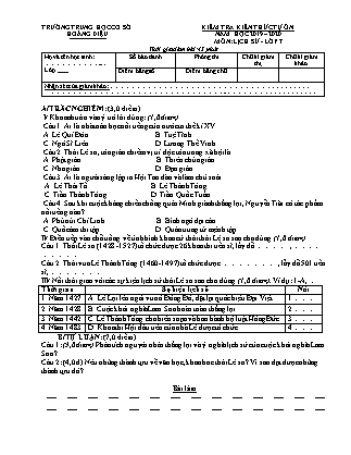 Đề kiểm tra kiến thức tự ôn môn Lịch sử Lớp 7 - Năm học 2019-2020 - Trường THCS Hoàng Diệu