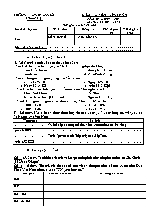 Đề kiểm tra kiến thức tự ôn môn Lịch sử Lớp 8 - Năm học 2019-2020 - Trường THCS Hoàng Diệu