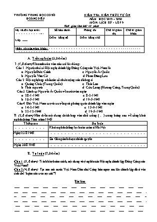 Đề kiểm tra kiến thức tự ôn môn Lịch sử Lớp 9 - Năm học 2019-2020 - Trường THCS Hoàng Diệu