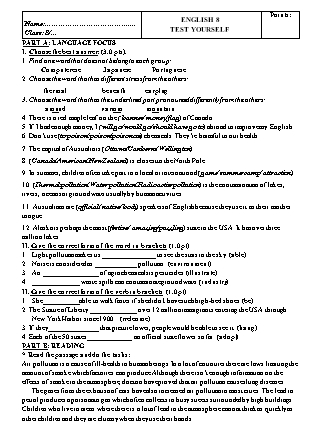 Đề kiểm tra kiến thức tự ôn môn Tiếng Anh Lớp 8 - Năm học 2019-2020 - Trường THCS Hoàng Diệu