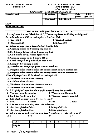 Đề kiểm tra kiến thức tự ôn môn Tin học Lớp 7 - Năm học 2019-2020 - Trường THCS Hoàng Diệu