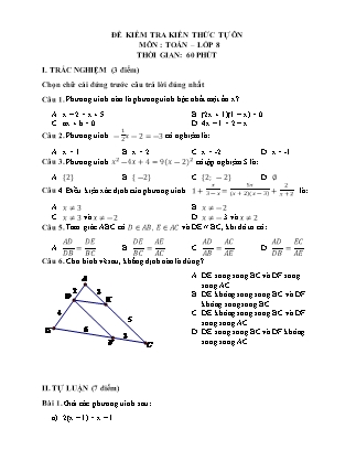 Đề kiểm tra kiến thức tự ôn môn Toán Lớp 8 - Năm học 2019-2020 - Trường THCS Hoàng Diệu