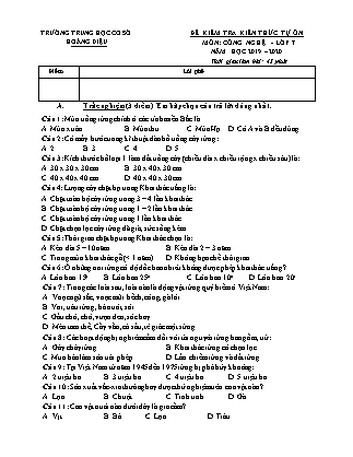 Đề kiểm tra môn Công nghệ Lớp 7 - Năm học 2019-2020 - Trường THCS Hoàng Diệu