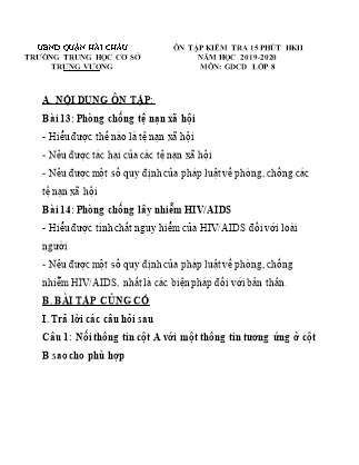 Đề ôn kiểm tra 15 phút học kì II môn Giáo dục công dân Lớp 8 - Năm học 2019-2020 - Trường THCS Trưng Vương