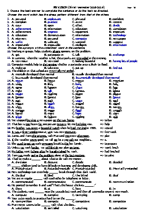 Đề ôn kiểm tra học kì I môn Tiếng Anh Lớp 10 - Năm học 2018-2019 - Trường THPT Trần Phú