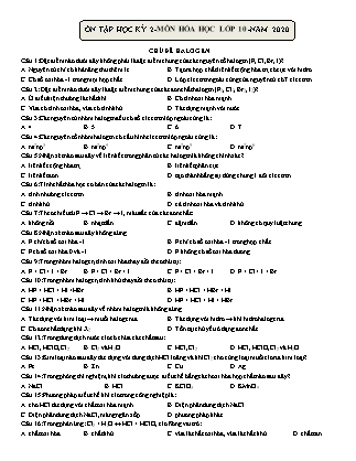 Đề ôn kiểm tra học kì II môn Hóa học Lớp 10 năm 2020 - Chủ đề: Halogen