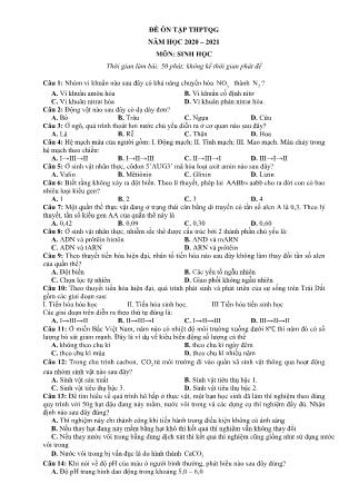 Đề ôn thi THPT Quốc gia môn Sinh học - Đề số 1 - Năm học 2020-2021 - Trường THPT Thái Phiên (Có đáp án)