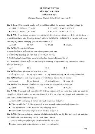 Đề ôn thi THPT Quốc gia môn Sinh học - Đề số 2 - Năm học 2020-2021 - Trường THPT Thái Phiên (Có đáp án)