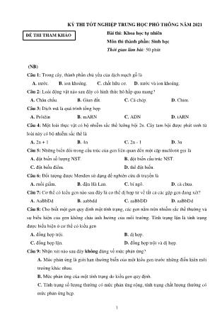 Đề ôn thi THPT Quốc gia môn Sinh học - Đề số 6 - Năm học 2020-2021 - Trường THPT Thái Phiên (Có đáp án)