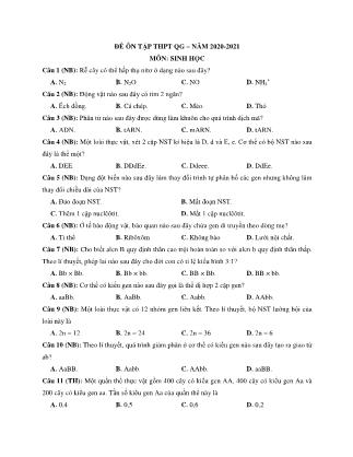 Đề ôn thi THPT Quốc gia môn Sinh học - Đề số 7 - Năm học 2020-2021 - Trường THPT Thái Phiên (Có đáp án)