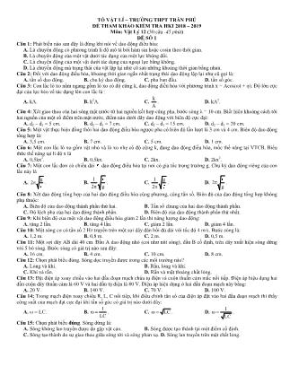 Đề tham khảo kiểm tra học kì I môn Vật lí Lớp 12 - Năm học 2018-2019 (Có đáp án)