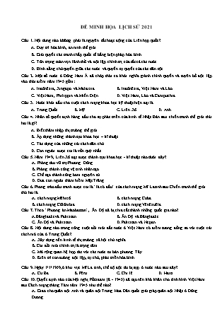 Đề thi minh họa THPT Quốc gia môn Lịch sử năm 2021 - Trường THPT Thái Phiên