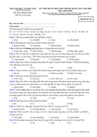 Đề thi THPT Quốc gia môn Hóa học năm 2016 - Mã đề 136 (Kèm đáp án)