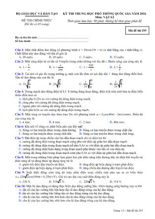 Đề thi THPT Quốc gia môn Vật lí năm 2016 - Mã đề 293 (Kèm đáp án)