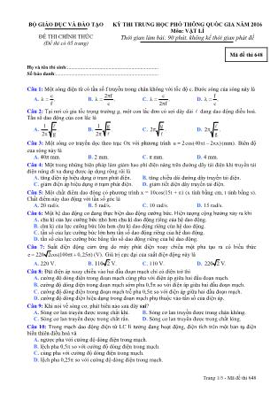 Đề thi THPT Quốc gia môn Vật lí năm 2016 - Mã đề 648 (Kèm đáp án)