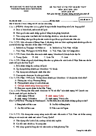 Đề thi thử Tốt nghiệp THPT môn Lịch sử - Mã đề 01 - Năm học 2020-2021 - Trường THPT Thái Phiên (Có đáp án)