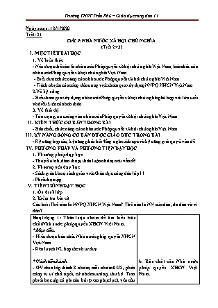 Giáo án Giáo dục công dân Lớp 11 - Bài 9: Nhà nước xã hội chủ nghĩa (Tiết 2+3) - Trường THPT Trần Phú