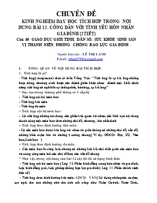 Giáo án Giáo dục công dân Lớp 12 - Bài 12: Công dân với tình yêu hôn nhân và gia đình (Tiết 1)