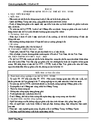 Giáo án Lịch sử Lớp 10 - Bài 22: Tình hình kinh tế ở các thế kỷ XVI - XVIII - Trường THPT Thái Phiên