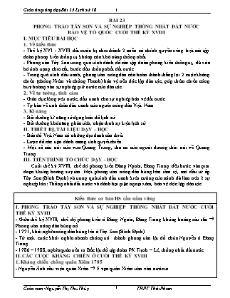 Giáo án Lịch sử Lớp 10 - Bài 23: Phong trào Tây Sơn và sự nghiệp thống nhất đất nước bảo vệ tổ quốc cuối thế kỷ XVIII - Trường THPT Thái Phiên