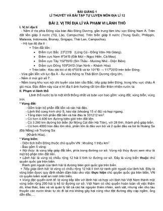 Lý thuyết và bài tập Địa lí Lớp 12 - Bài 2: Vị trí địa lí và phạm vi lãnh thổ - Trường THPT Thái Phiên