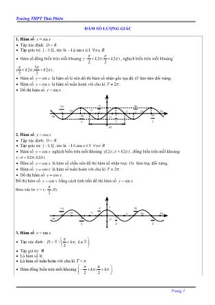 Lý thuyết và bài tập môn Đại số và Giải tích Lớp 11 - Hàm số lượng giác - Trường THPT Thái Phiên