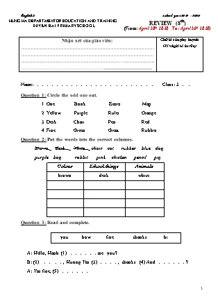 Bài tập môn Tiếng Anh Lớp 3 - Năm học 2019-2020 - Duyen Hai Primary School