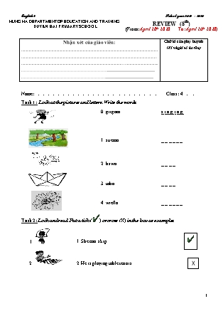 Bài tập môn Tiếng Anh Lớp 4 - Năm học 2019-2020 - Duyen Hai Primary School