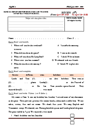 Bài tập môn Tiếng Anh Lớp 5 - Năm học 2019-2020 - Duyen Hai Primary School