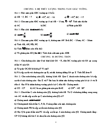 Bài tập ôn tập môn Toán Lớp 9 - Chương I + II: Hệ thức lượng trong tam giác vuông. Đường tròn
