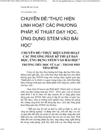 Chuyên đề Thực hiện linh hoạt các phương pháp, kĩ thuật dạy học, ứng dụng stem vào bài học Trường Tiểu học Vũ Lạc - Thành phố Thái Bình
