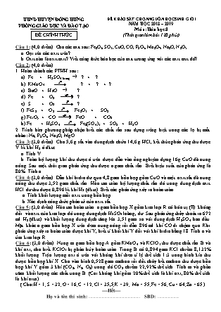 Đề khảo sát chọn học sinh giỏi môn Hóa học Lớp 8 - Năm học 2018-2019 - Phòng GD&ĐT Đông Hưng (Có đáp án)