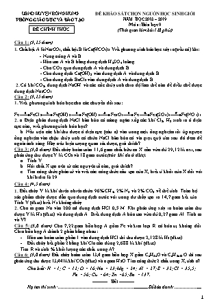 Đề khảo sát chọn học sinh giỏi môn Hóa học Lớp 9 - Năm học 2018-2019 - Phòng GD&ĐT Đông Hưng (Có đáp án)