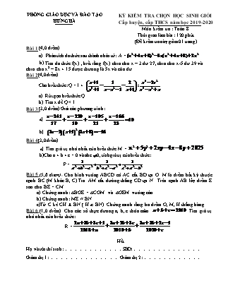 Đề kiểm tra chọn học sinh giỏi môn Toán Lớp 8 (Cấp huyện, Cấp THCS) - Năm học 2019-2020 - Phòng GD&ĐT Hưng Hà (Có đáp án)
