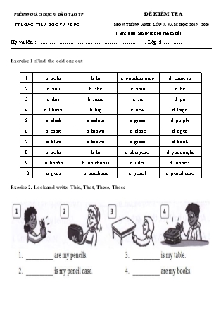 Đề kiểm tra môn Tiếng Anh Lớp 3 - Năm học 2019-2020 - Trường Tiểu học Vũ Phúc (Có đáp án)