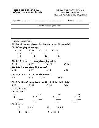 Đề ôn tập môn Toán + Tiếng Việt Lớp 1 - Năm học 2019-2020 - Trường Tiểu học Duyên Hải
