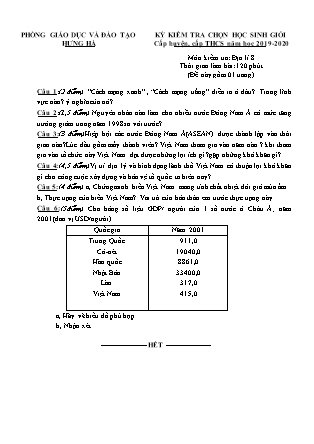 Đề thi chọn học sinh giỏi môn Địa lí Lớp 8 (Cấp huyện, Cấp THCS) - Năm học 2019-2020 - Phòng GD&ĐT Hưng Hà (Có đáp án)