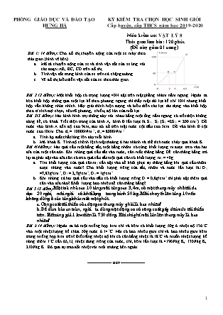 Đề thi chọn học sinh giỏi môn Vật lý Lớp 8 (Cấp huyện, Cấp THCS) - Năm học 2019-2020 - Phòng GD&ĐT Hưng Hà (Có đáp án)