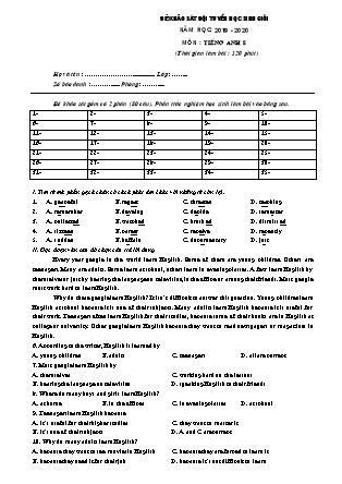 Đề thi khảo sát đội tuyển học sinh giỏi môn Tiếng Anh Lớp 8 - Năm học 2019-2020