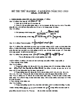Đề thi thử Đại học, Cao đẳng môn Toán Lớp 12 - Đề số 23 - Năm học 2012-2013 (Có đáp án)