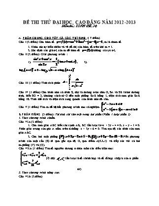 Đề thi thử Đại học, Cao đẳng môn Toán Lớp 12 - Đề số 24 - Năm học 2012-2013 (Có đáp án)